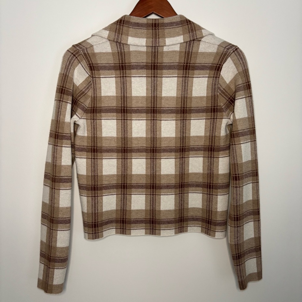 TAHARI | Plaid Preppy Cropped Light Academia Stretchy Sweater Jacket | Size S - Picture 2 of 5